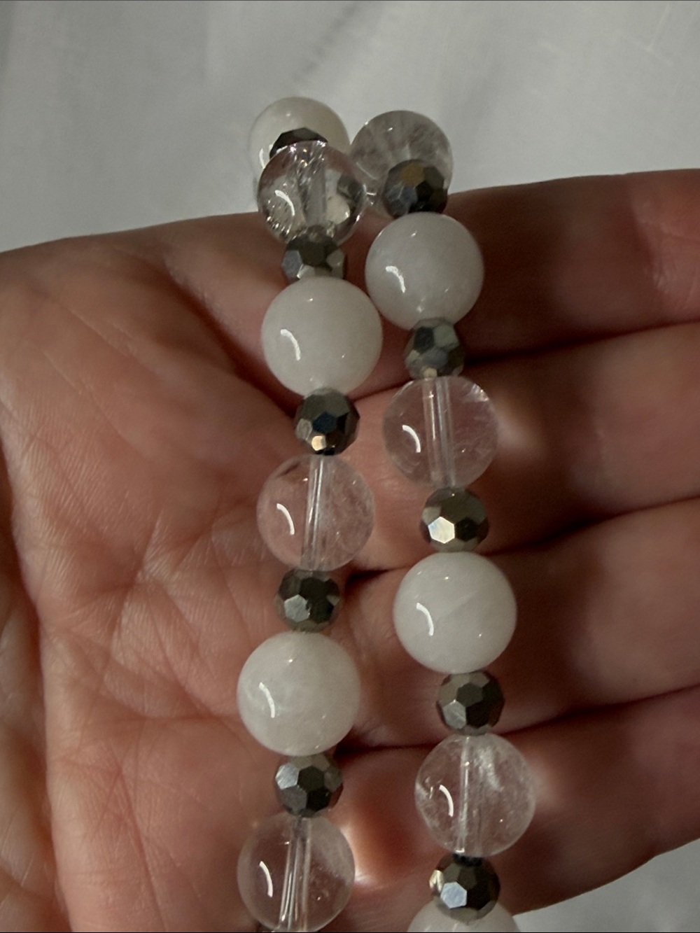 Handcrafted Clear Quartz and White Jade Necklace - Picture 6 of 6